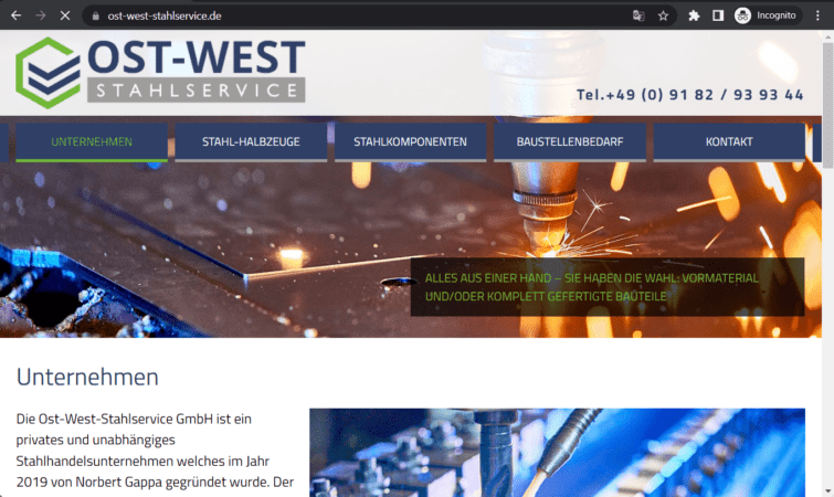 ost-west stahlservice gmbh landing page