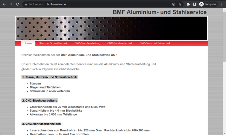 bmf aluminium- und stahlservice ug landing page